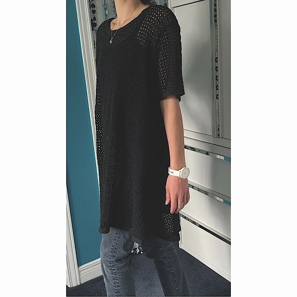 🇨🇦Retro big hole diamond net long tunic or short dress black- versatile style - Picture 7 of 16